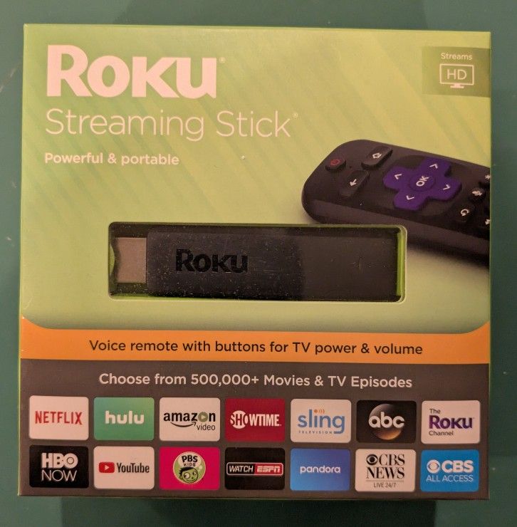 Roku Streaming Stick (6th Generation) 3800R Stick, Power Cord, Remote in Box