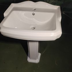DEERVALLEY 23 in. W x 19 in. D Rectangular Vitreous China Pedestal Bathroom Sink in White with Overflow