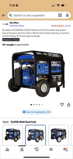 Brand New DuroMax XP13000HX 13,000-Watt Dual Fuel Portable Generator – Never Used, In Box