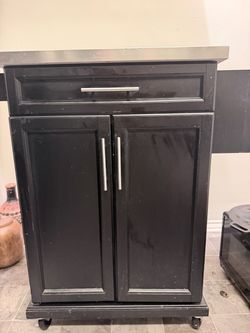 Black Kitchen Island with Stainless Steel Top