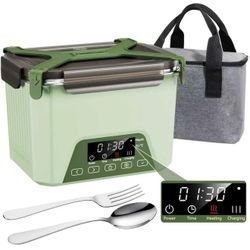 Fiambrera eléctrica inalámbrica, 1.2 L, con calefacción automática, funciona con pilas, sin BPA, apta para preparación de comidas (verde)