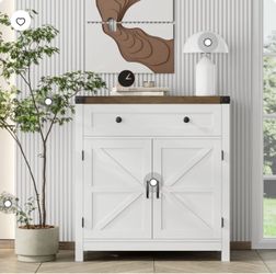 GDFStudio Wrens Farmhouse 30" Sideboard Buffet Cabinet with Barn Doors, White