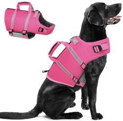 Queenmore 2XL Dog Life Jacket, Floating Vest For Boating, Lightweight Adjustable Reflective