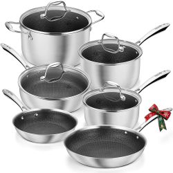 KOCH SYSTEME CS Triply Stainless Steel Cookware Set 10PCS, Nonstick Hybrid Pots and Pans Set, Nontoxic Kitchen Cookware Set with Honeycomb Interior, P