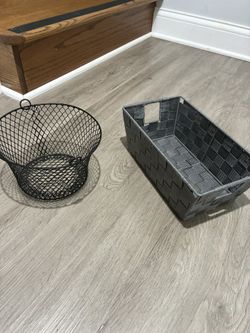 Black Wire Basket & Gray Woven Storage Bin 
