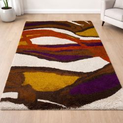 Vintage MCM Shag Rya Swedish Rug – 70s Multicolor Statement Piece