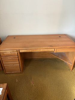 Oak desk and credenza