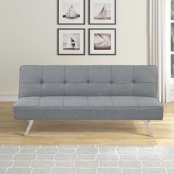 NEW🔥 GRAY Fabric Tufted Futon Bed w/ Metal Leg
