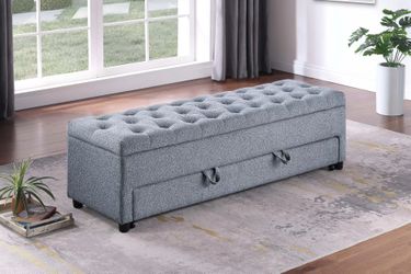 Storage Bench w Underseat drawer, Grey Boucle fabric, New Especial price