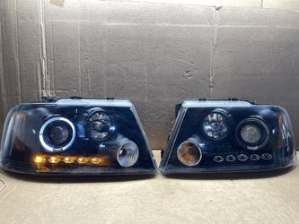 #OH214 04-08 FORD F150 BLACK HALO LED HALOGEN HEADLIGHT PAIR