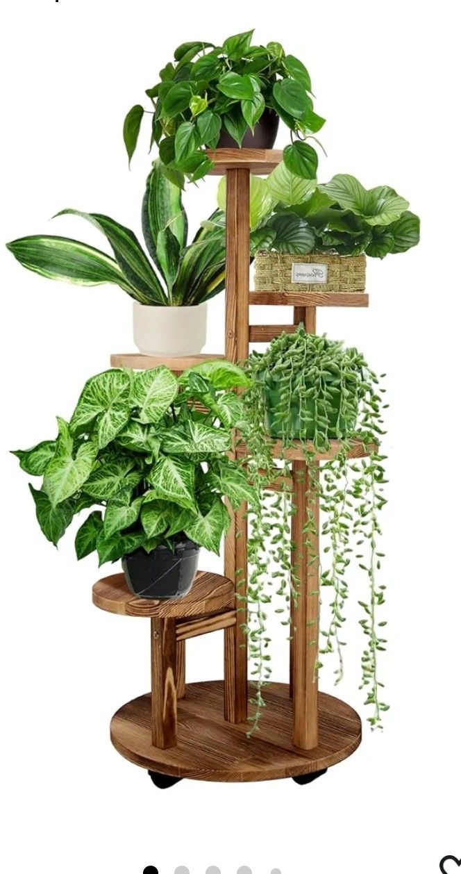 GEEBOBO 5 Tiered Tall Plant Stand for Indoor, Wood Plant Shelf Corner Display Rack, Multi-tier Planter Pot Holder Flower Stand for Living Room Balcony
