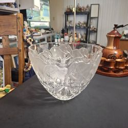 Lenox Crystal Bowl With A Frosted Elephant Parade Motif, Partially Scalloped Edges Stunning, Made In Germany 7"H X 9"W Weighs 5LBS 12OZ