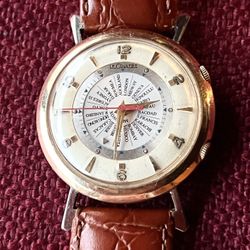 Jaeger-LeCoultre Vintage Worldtime Memovox Alarm Function Watch 10kgf Bezel Stainless Steel Case Back. 