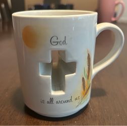 Vintage Papel Giftware 3D Cutout Cross Coffee Mug Hand Decorated Japan Patented
