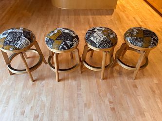 Set of 4 Bentwood Bar Stools with Patchwork Seats