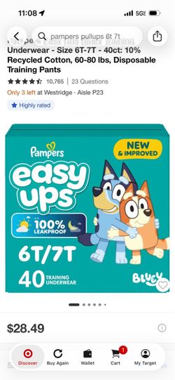 Pampers Easy Ups Training Underwear Size 6T/7T 40ct