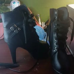 Black, Edgy Style, Heeled Boot