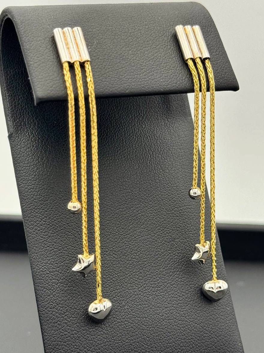 14k solid two tone gold drop dangle heart star earrings
