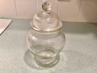 Vtg.1960s Apothecary Candy Jar w/ Lid Textured Glass Canister 8.5” Tall