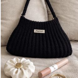 Handmade Crochet Black Bag For Everyday Use