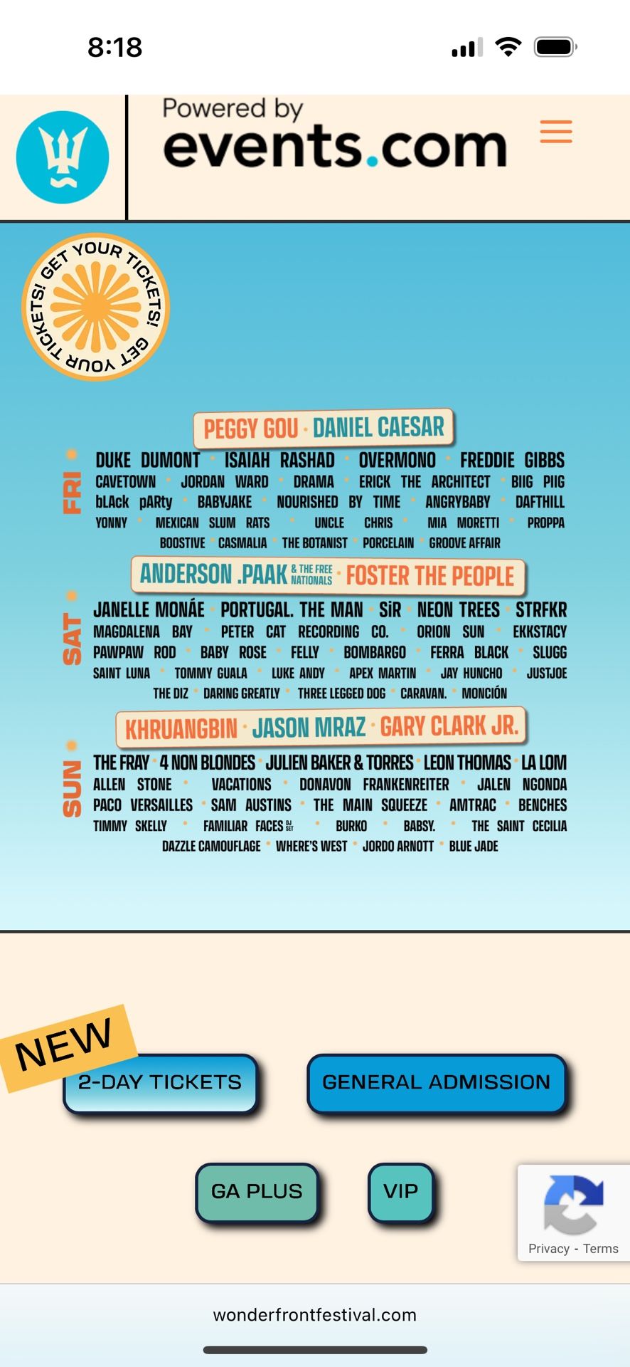 2 VIP TKTS TO WONDERFRONT FESTVAL