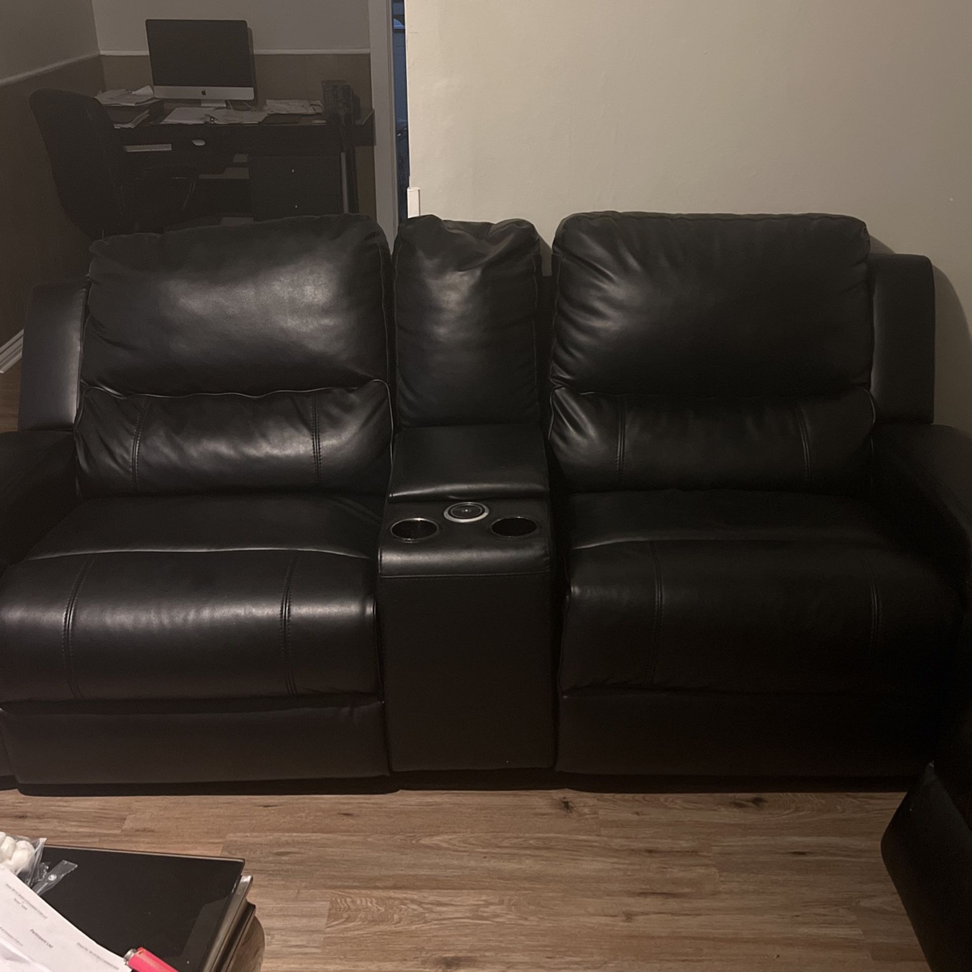 Black Leather Reclining Couch Set 