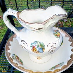 Antique 1863 large George & Martha Washington Water Pitcher & Basin