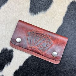 Vintage Tooled Leather Dice Bill Fold