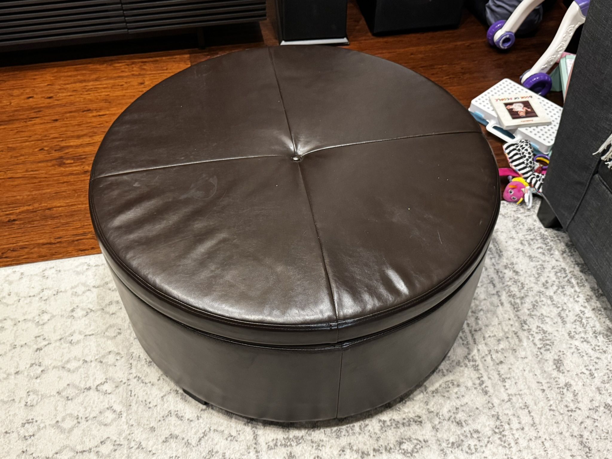 Round Storage Ottoman / Coffee Table – Great Condition!