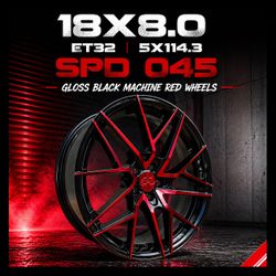 🔥 18x8 5x114.3 GLOSS BLACK / MACHINE RED WHEELS 🔥