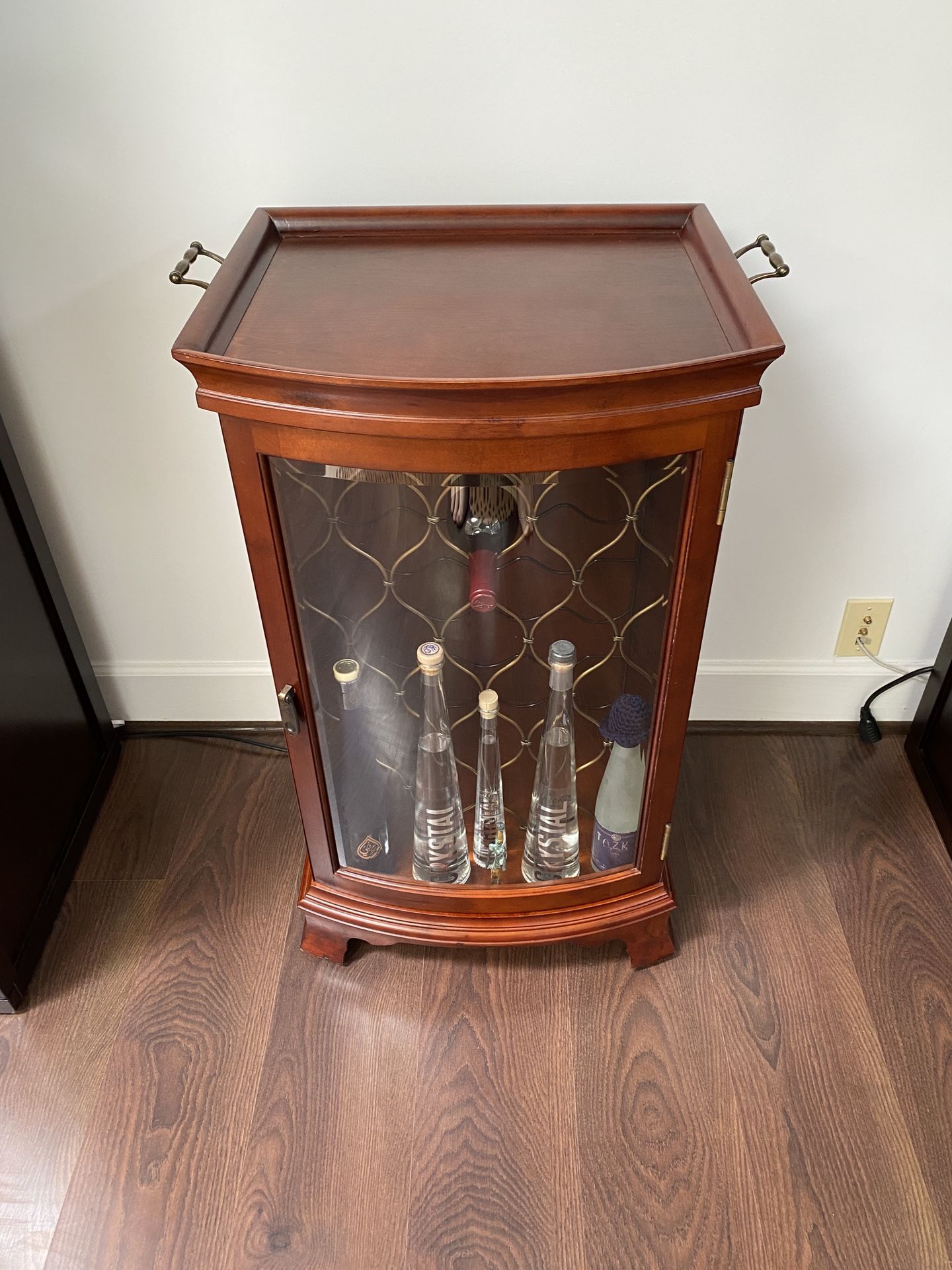 Vintage Bombay Company Light Brown Wine Cabinet with Removable Serving Tray 36”H 19”W 15”D