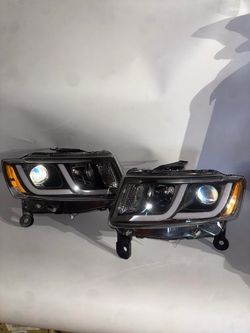 14-16 Jeep Grand Cherokee Pre Facelift LED DRL Black Headlights/Faros