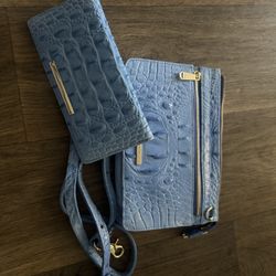 Brahmins Baby Blue Purse And Wallet Set 