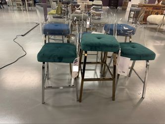 🔥 CLOSEOUT SALE! Modern Velvet & Acrylic Counter Stools Set - Floor Models