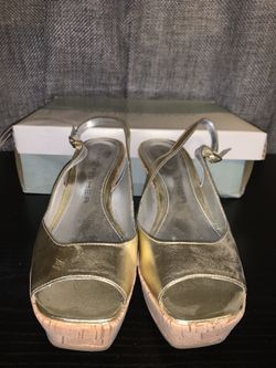 Gold Leather Wedges