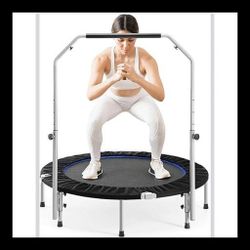 * BRAND NEW IN BOX * 40" in/48 in Mini Fitness Trampoline - 330LBS Foldable Exercise Rebounder with Adjustable Handle, Stable and Quiet, for Adults