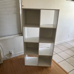 White Wooden Bookshelf - 4 Rows . In Fair Condition 