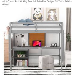 Merax Loft Bed Twin with Desk and Storage, Wooden Bed Frame with Convenient Writing Board & 2-Ladder 