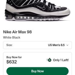 10.5 Mens Nike Airmax 98 White Black