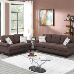 Brand New Brown Chenille Sofa & Loveseat 