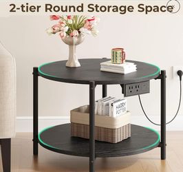 Round 2-Tier Side Table w/ Charging Outlets