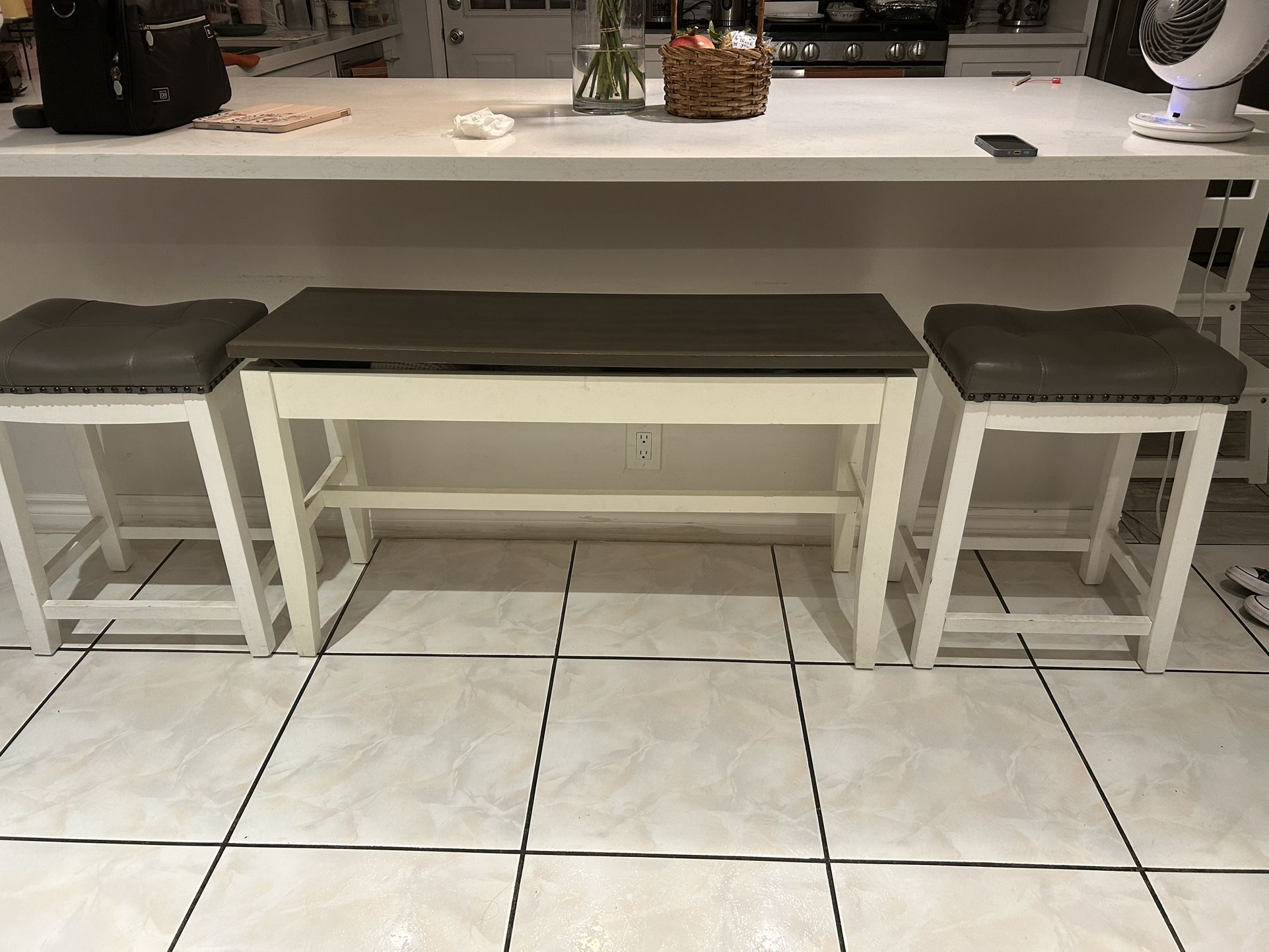 Island Bar Stool Set With Storage 31” H 44” L 15” W $95