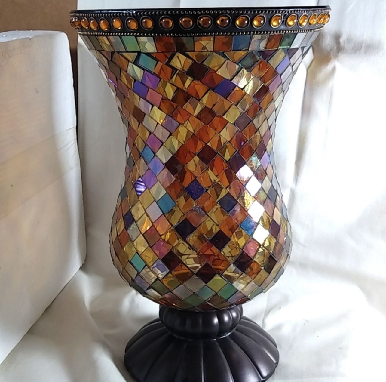 Gorgeous semi opaque mirrored large candle holder