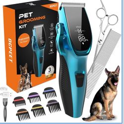 Dog Grooming Kit Low Noise Dog Clippers for Grooming Rechargeable Cordless Dog Grooming Clippers 2 Speed 6 Guards for Thick Knot Coats Pet Grooming Ki