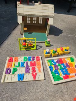 Fisher Price Vintage 3 sets school, camper and boat