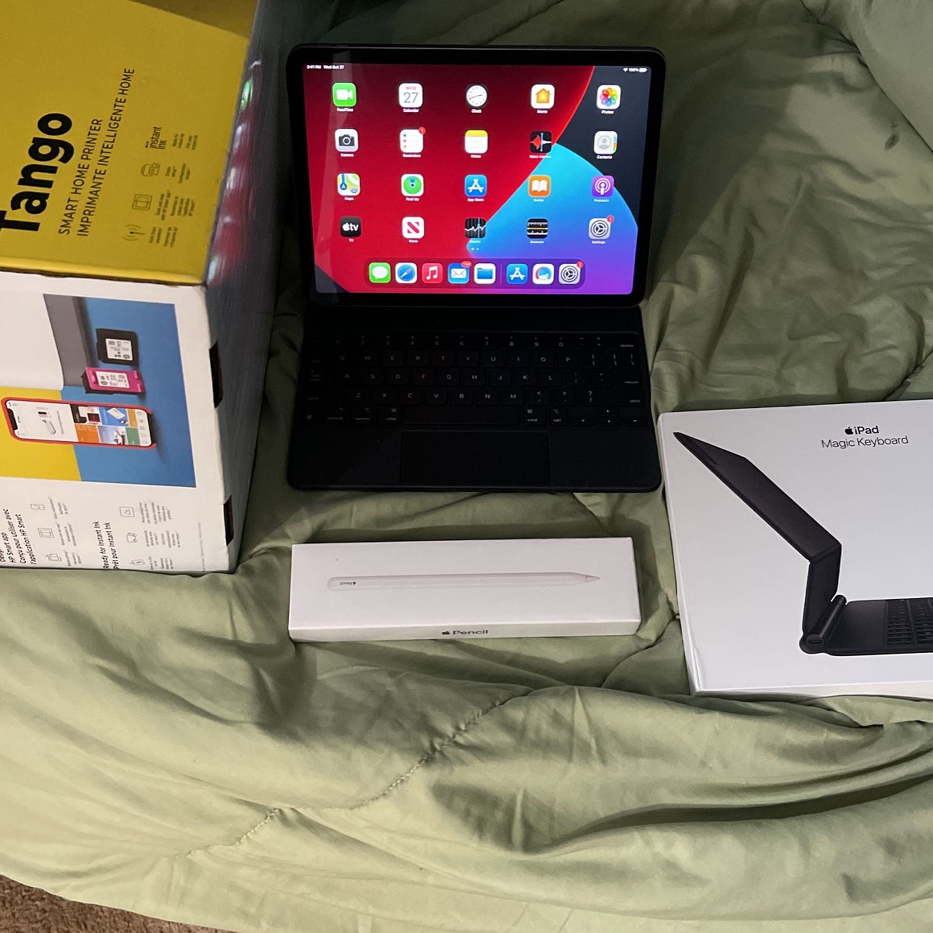 I Pad Air 4th Generation And New I Pad Pencil 2nd Gen And Apple Magic Keyboard And Go Tango Smart Printer