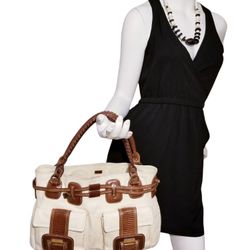 MICHAEL KORS CREAM LEATHER SATCHEL HOBO PURSE 

