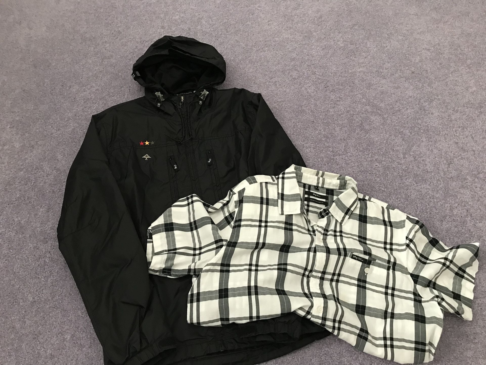 LRG Men Windbreaker Jacket and Button Up Shirt