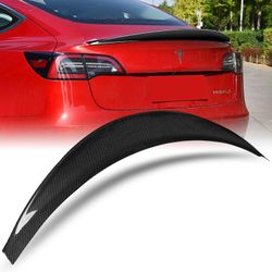 For 2017-2023 Tesla Model 3 Real Carbon Fiber Rear Trunk Duckbill Spoiler Wing -(2-SPC-7414-CF