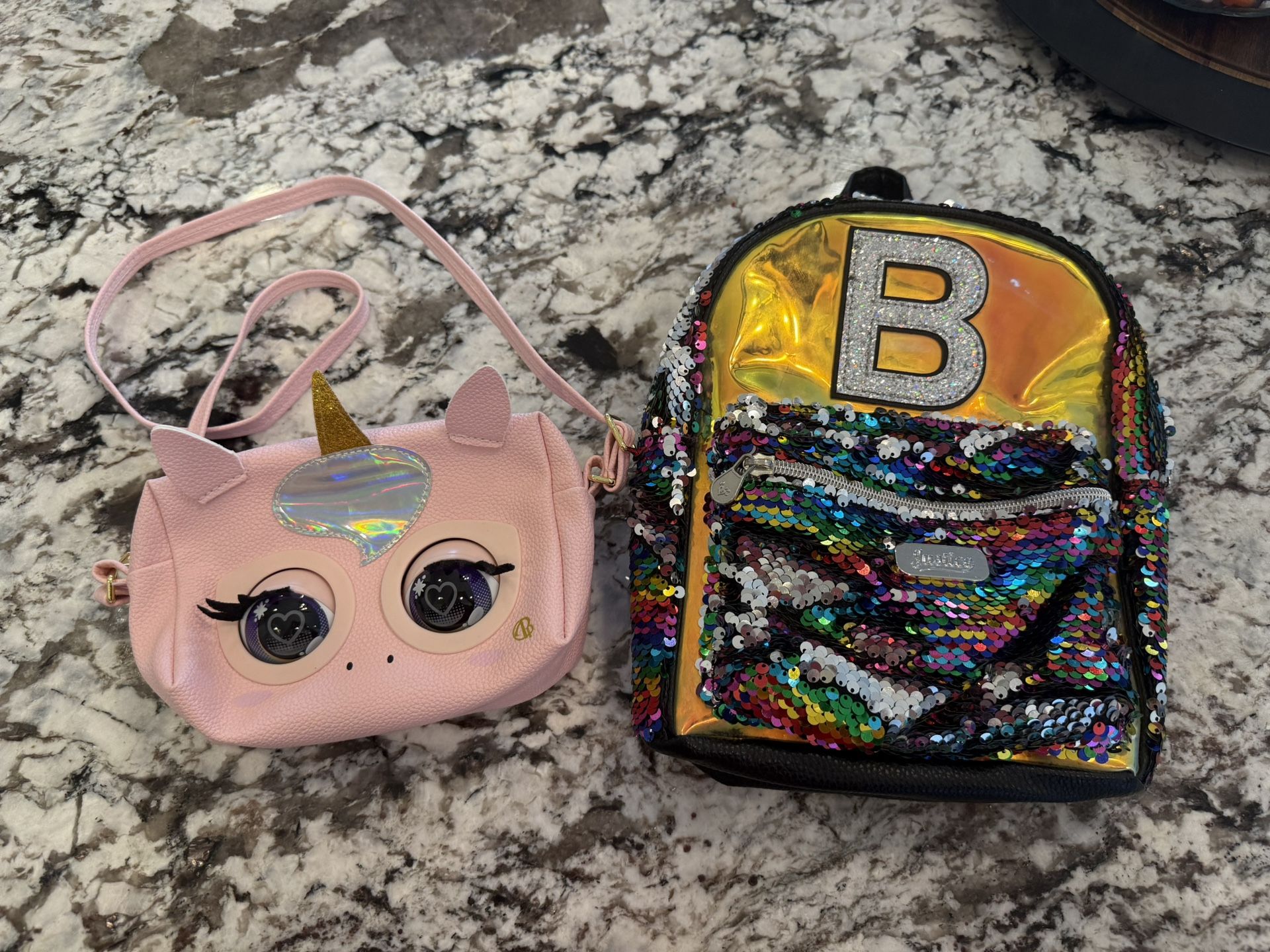 Purse and small B initial backpack